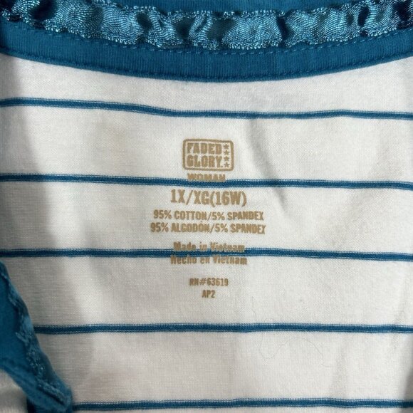Faded Glory Women Polo Shirt Top Striped Short Sleeve V-Neck Buttons Sz 1X 16W - Picture 5 of 6